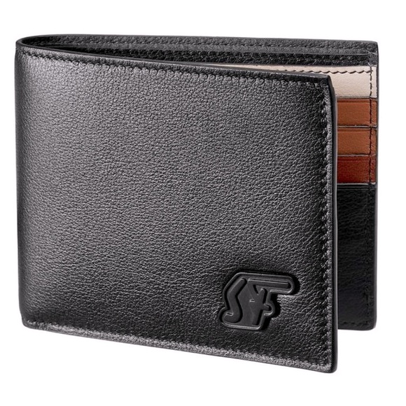 SALVATORE FERRAGAMO Leather Mens Wallet NWT w/oBOX brown tricolour interior - Picture 1 of 14